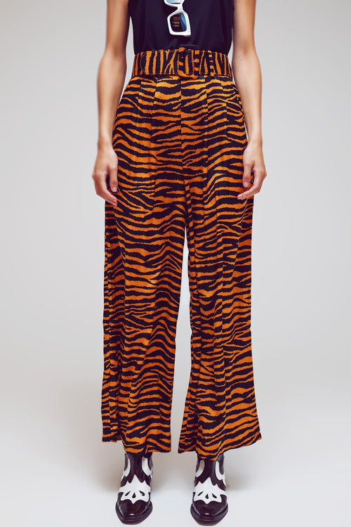Animal Print Straight Leg Pants With Wide Buckle Belt — view 1 of 7