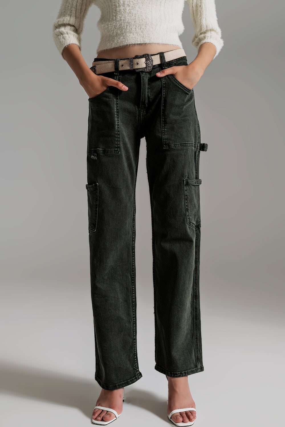 Straight Leg Cargo Pants in dark green
