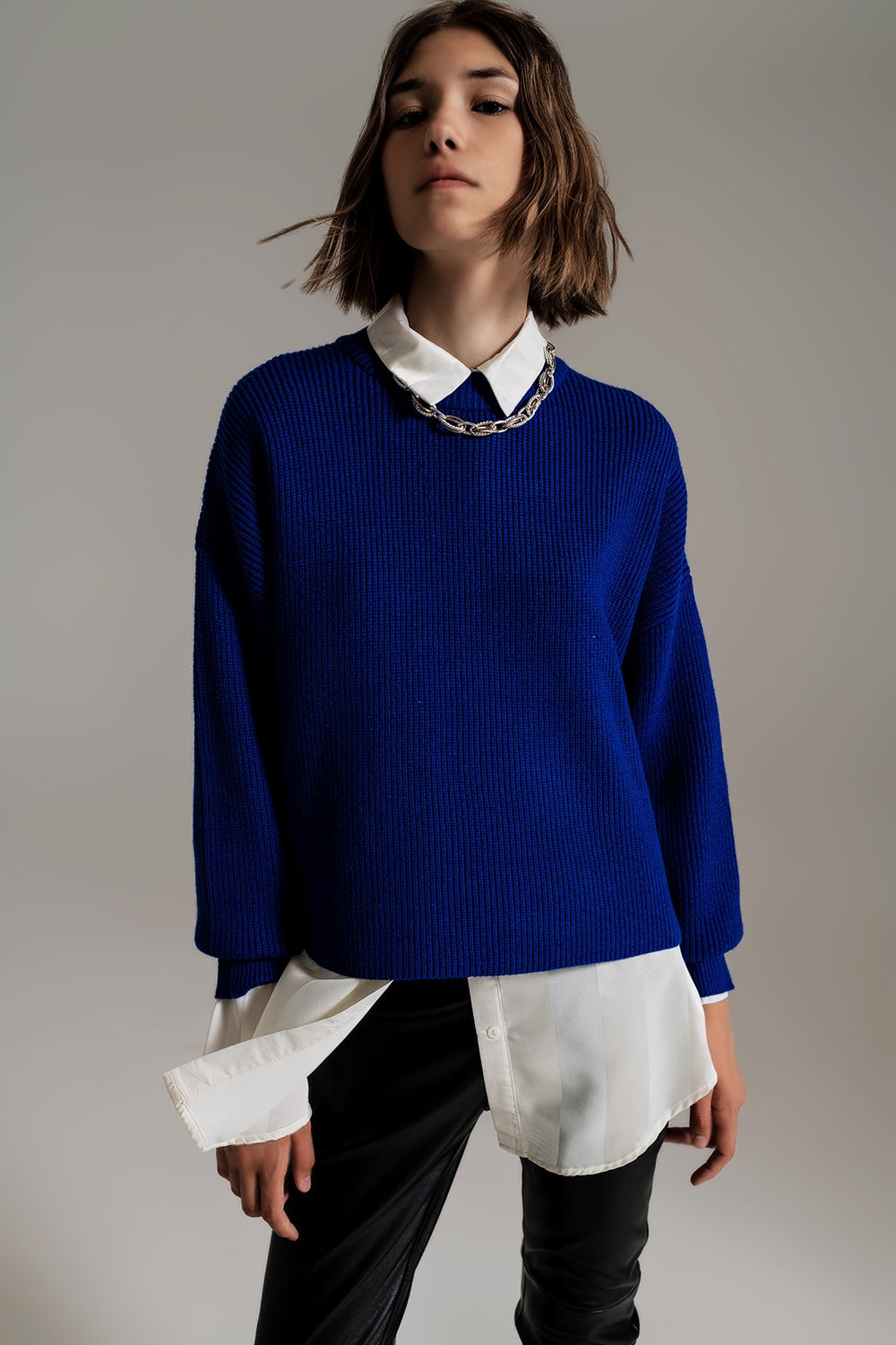 Blue chunky knitted relaxed Jumper