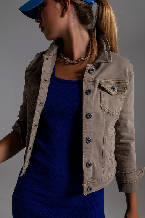 Basic Denim Jacket With Pockets in Beige — view 2 of 5