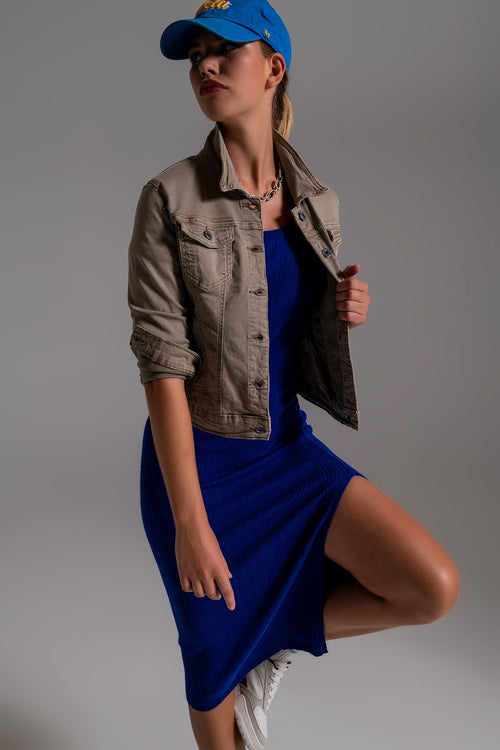 Basic Denim Jacket With Pockets in Beige — view 1 of 5
