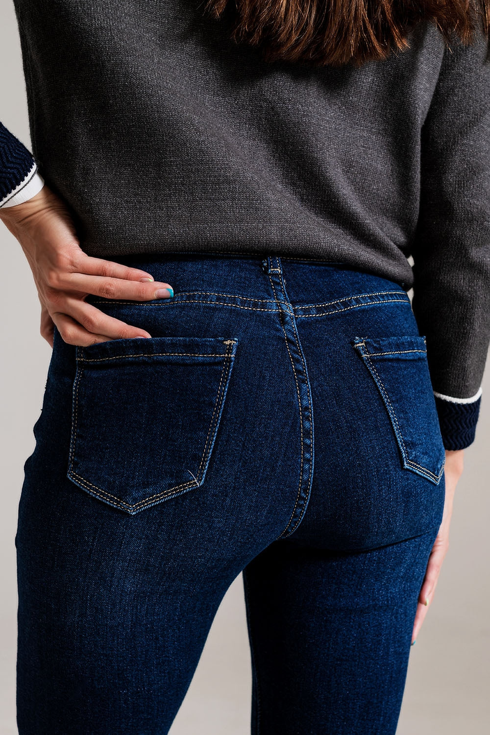 Flare leg skinny jeans in dark blue