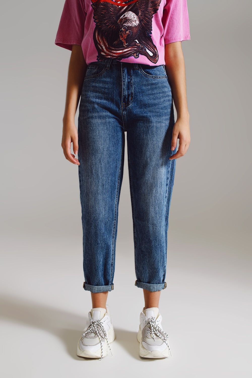 medium washed high-rise mom style jeans