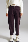 Brown relaxed pants with pocket detail at the waist