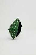 Embellished Headband With White And Green Jewells With Knot in The Middle