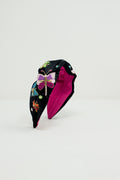 Black Headband With Embroidered Butterflies and Flowers