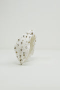 White Headband With Embellished Pearls And Strass