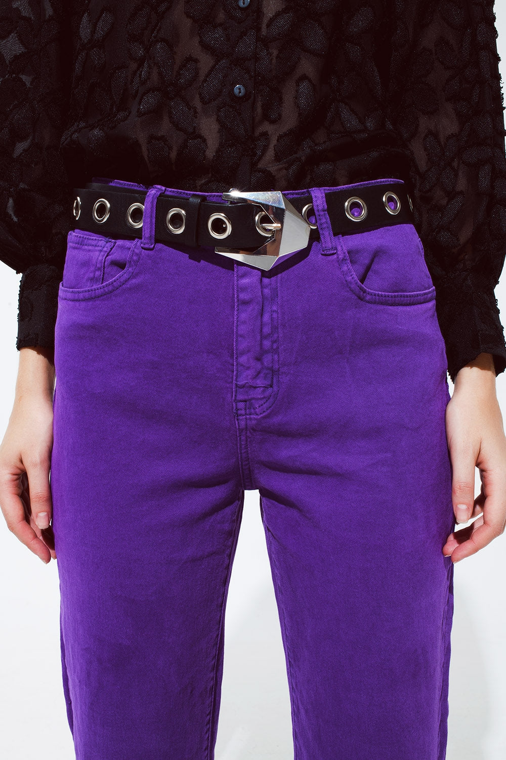Straight Leg Jeans with Cropped Hem in purple