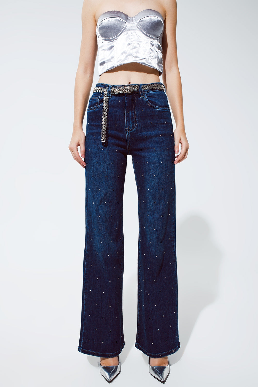 Straight Leg Jeans with strass detail in Blue