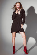 Mini-length glitter dress with deep V-neck in Black