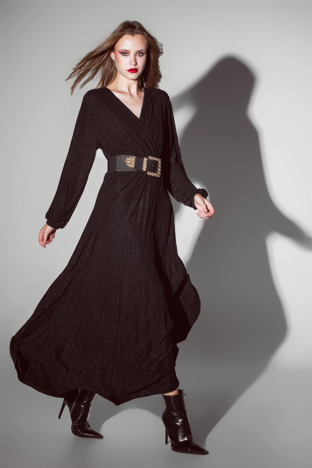 Party Long sleeve maxi dress with glitter in black