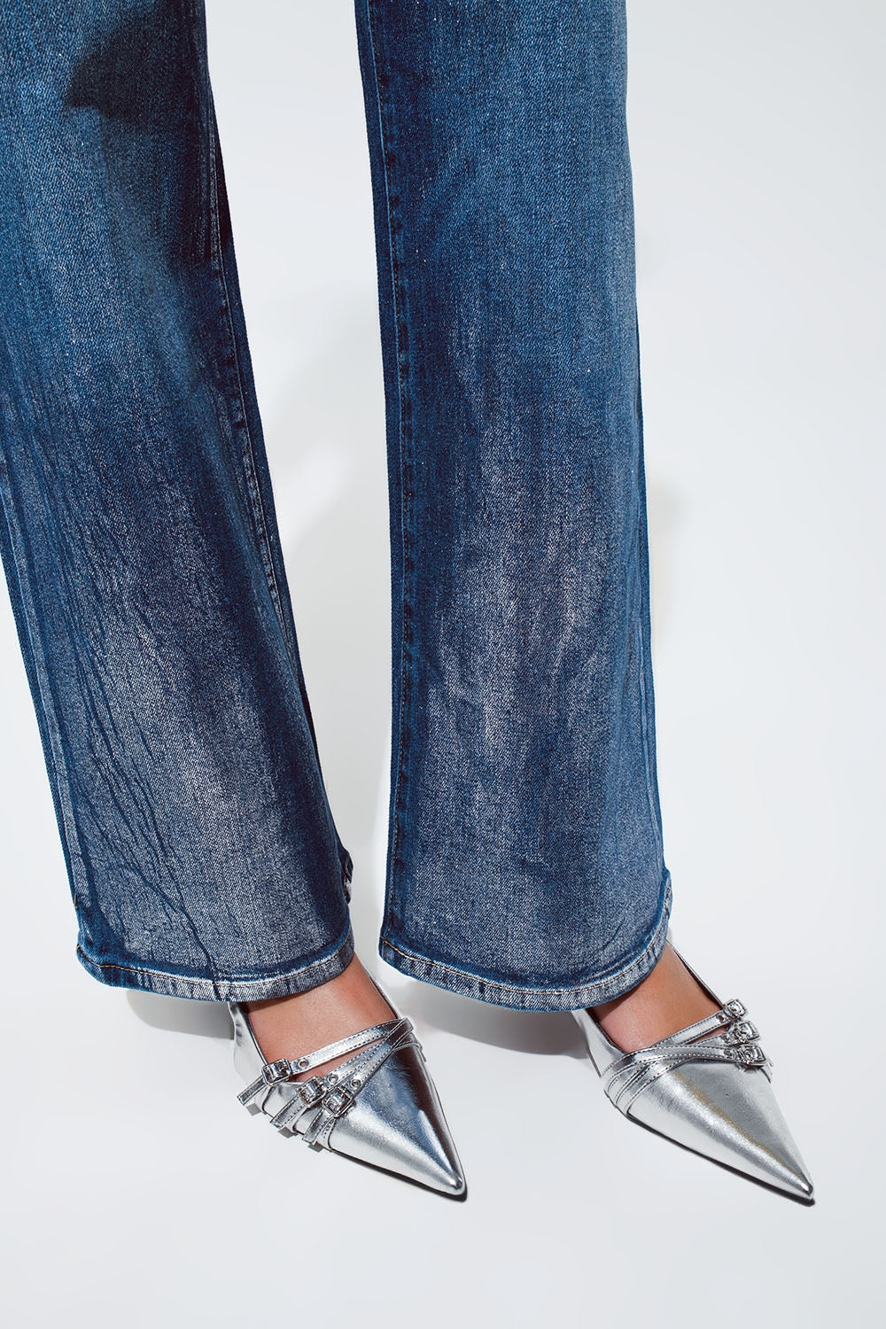 Straight Leg Jeans with silver metallic finish