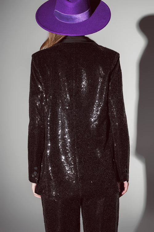 Black Sequin tuxedo Blazer with Satin Lapels — view 2 of 6