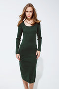Midi Green Ribbed Knit Dress