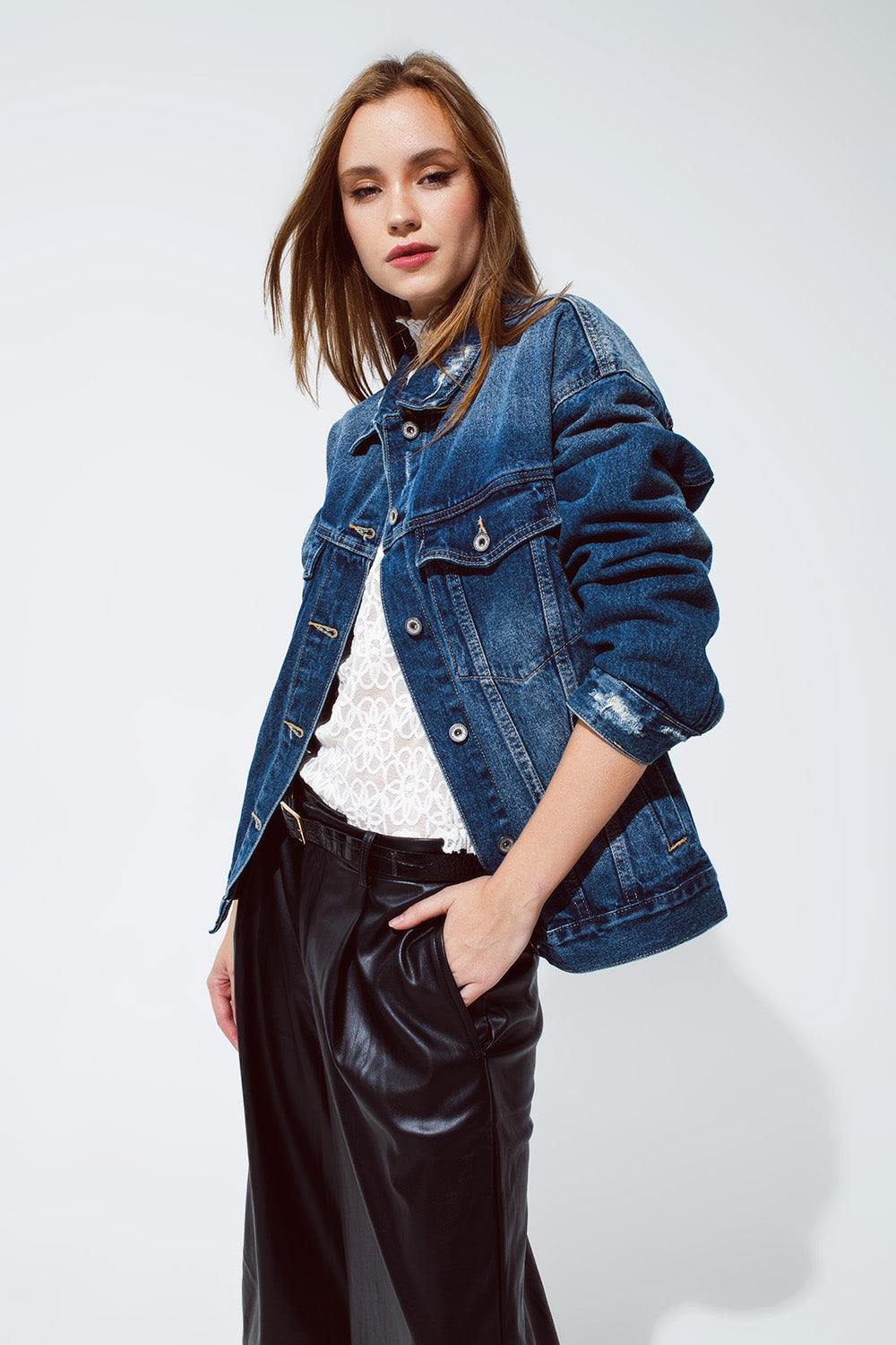 boyfriend relaxed denim jacket in dark wash