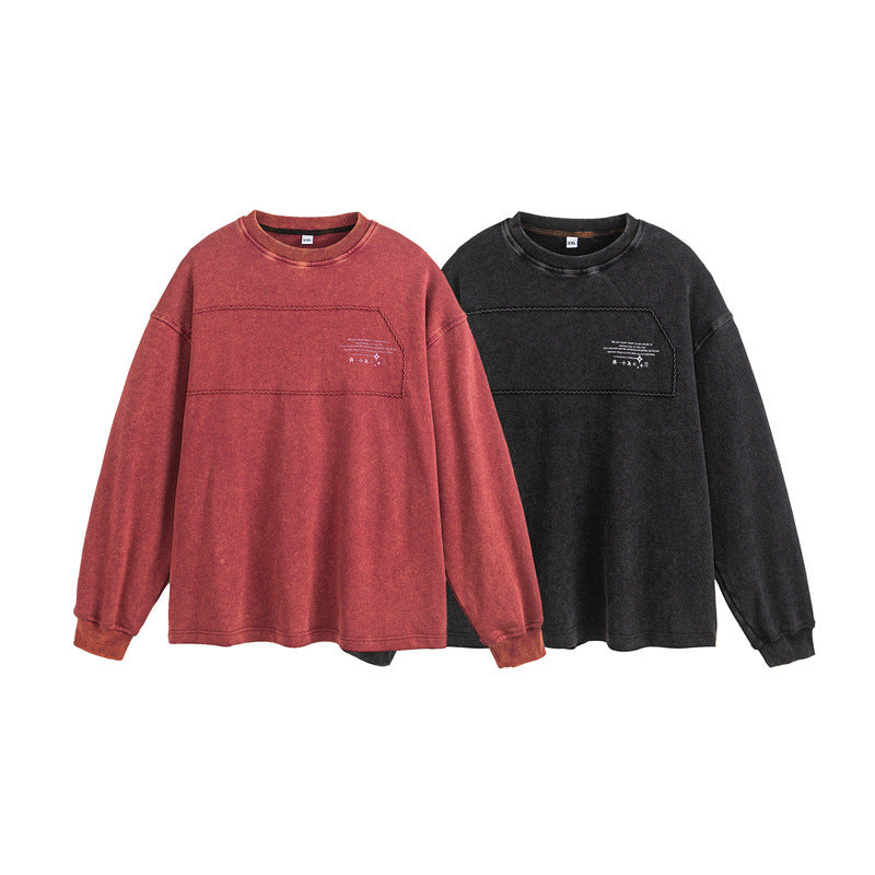 UNIKCOSA LuxeEase Washed Embroidered Crew Neck Sweatshirt 🌆