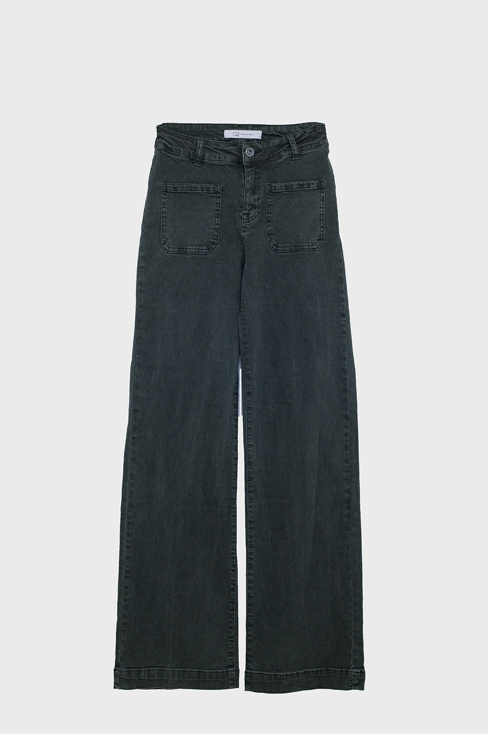high waisted front pockets flare jeans in dark khaki