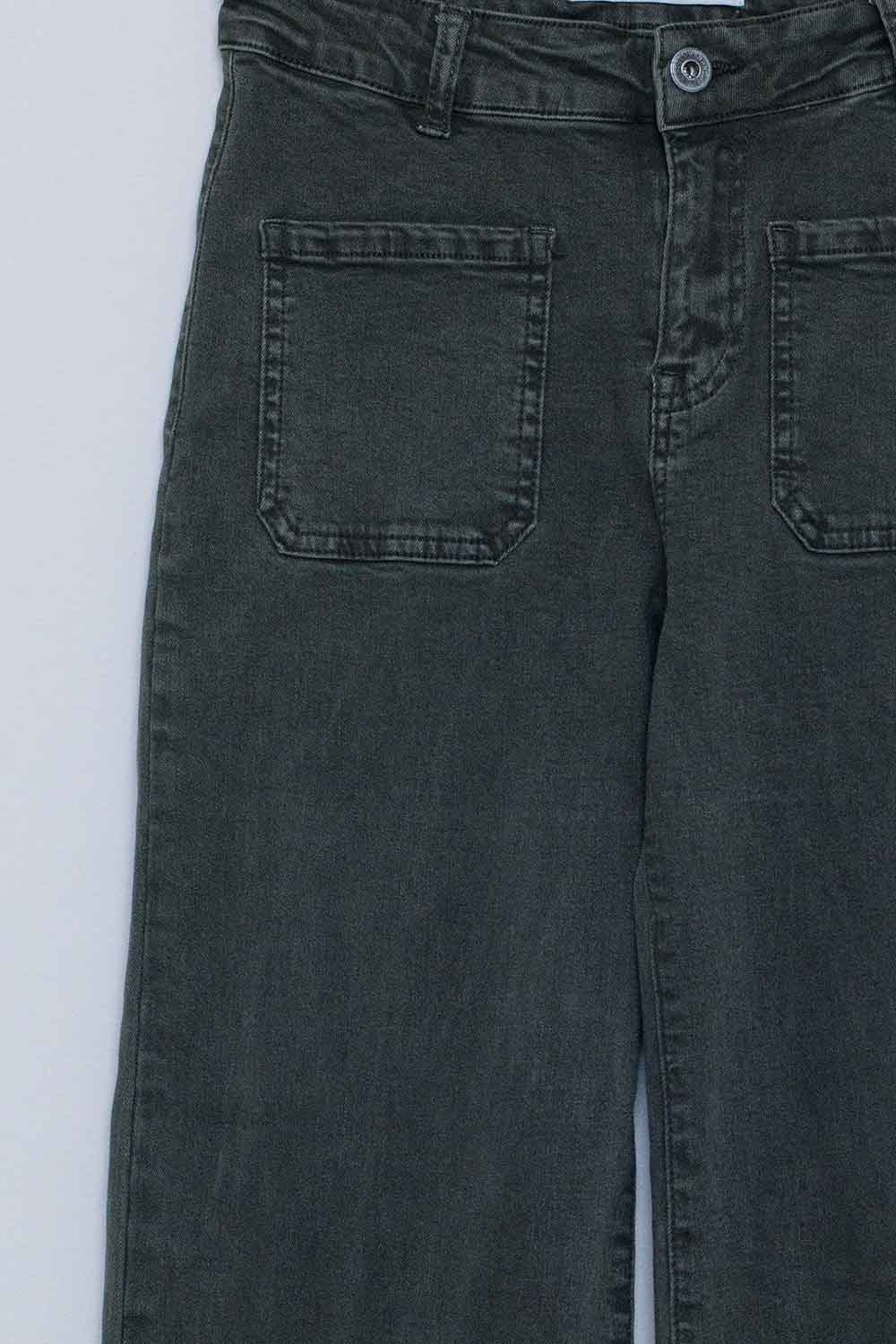 high waisted front pockets flare jeans in dark khaki
