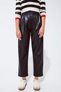 Faux leather pants with pleats and elastic waist