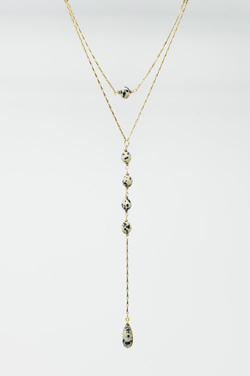2 in 1 Necklace with marbled black and white stones