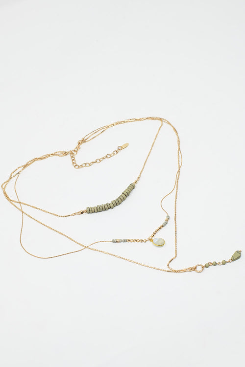 3 in 1 Necklace With white and Green Beads
