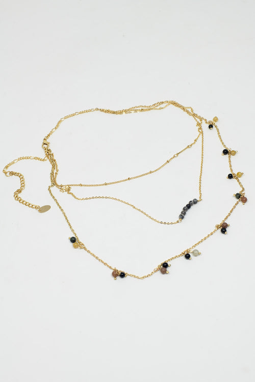 3 in 1 Necklace With Multicolor Beads and Golden Details