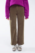 Cropped cord pants in khaki