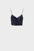 cropped sequin glitter top in black