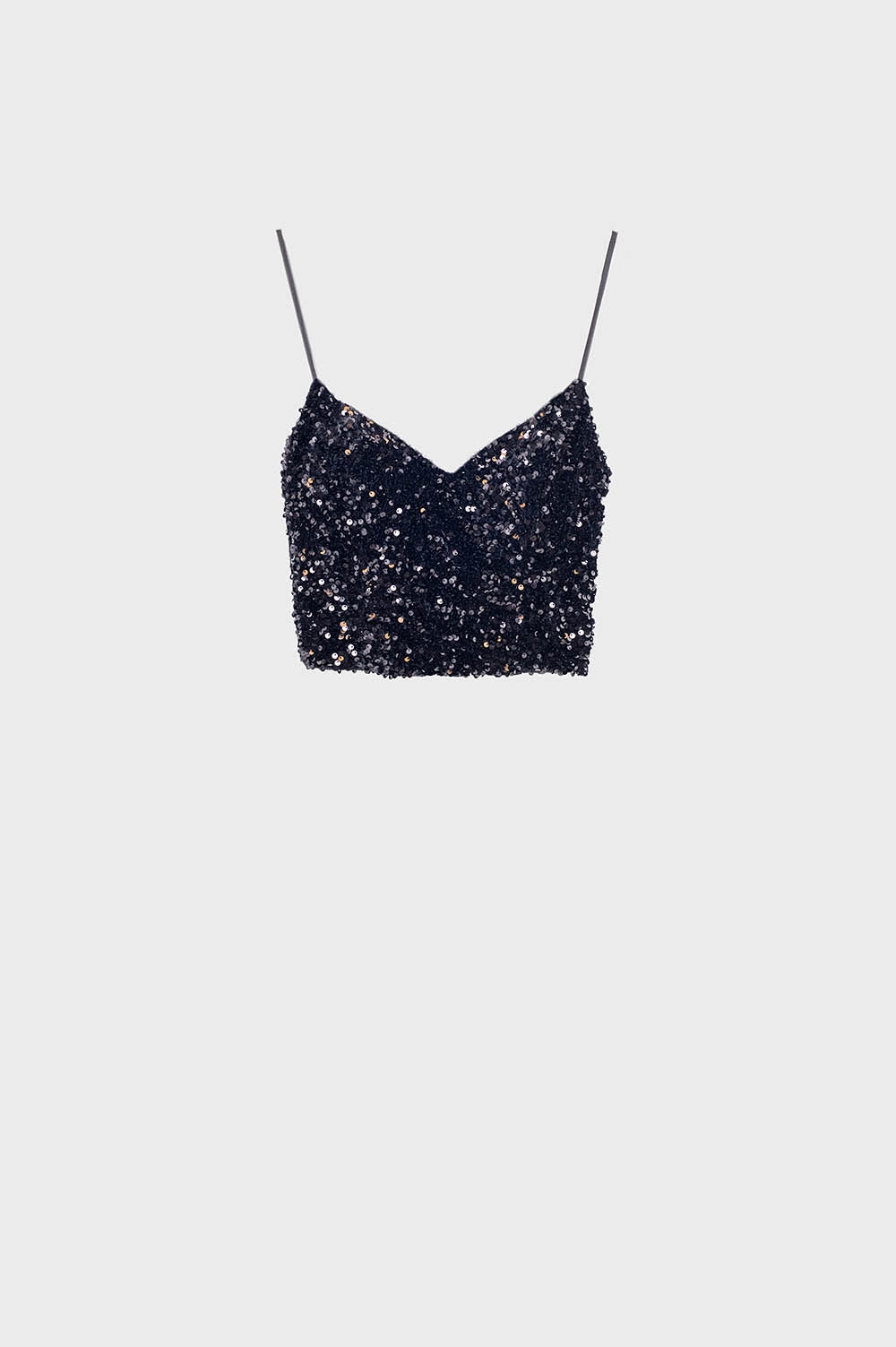 cropped sequin glitter top in black