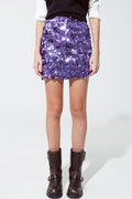 Big sequin mini skirt in purple