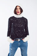 Long sleeve sequin top in black