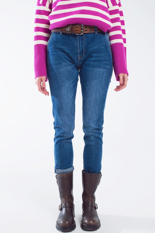Basic Straigh Jeans With Side Pockets in Mid Wash — view 1 of 6