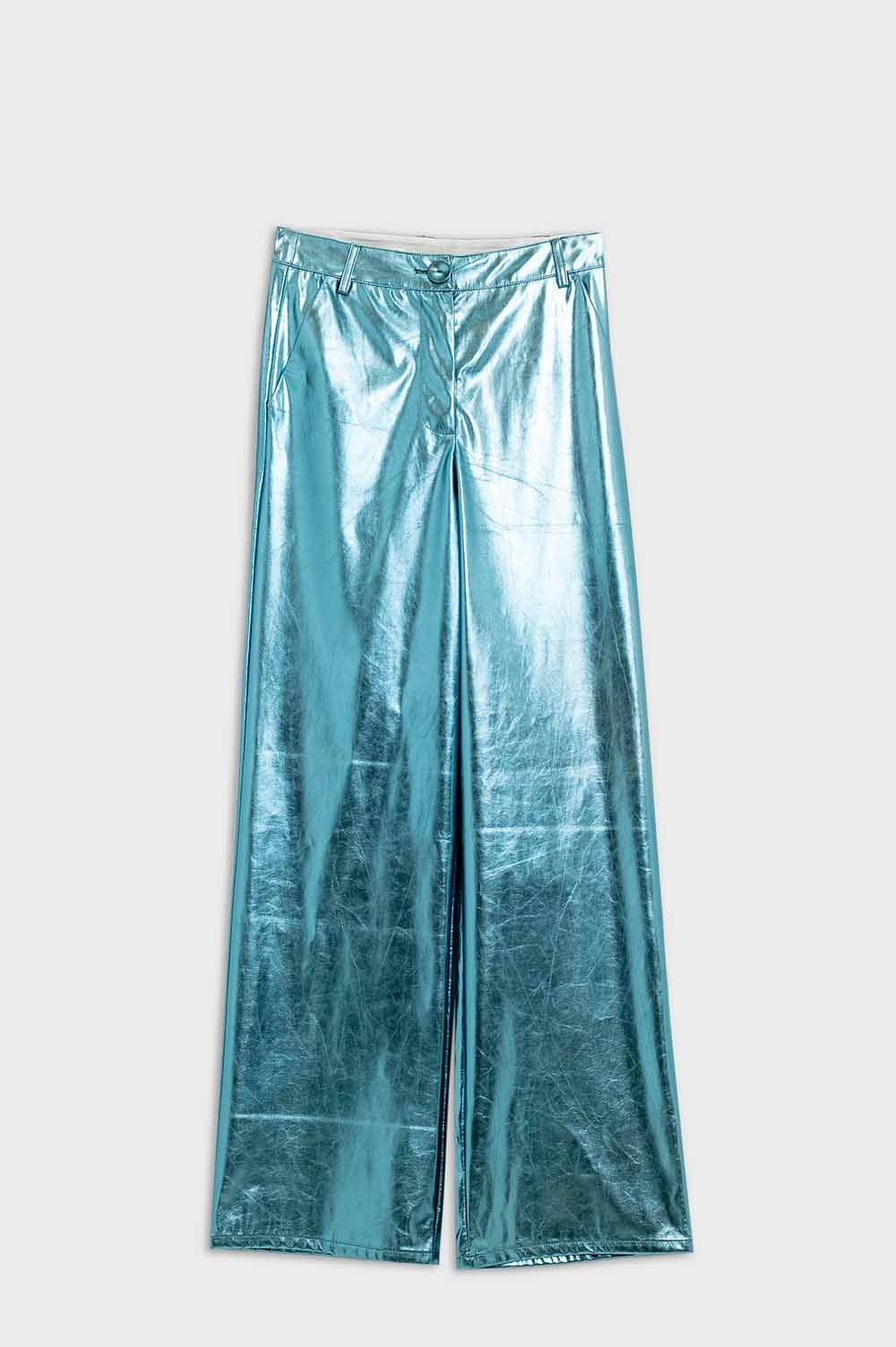 Metallic Straight Leg Pants in Blue