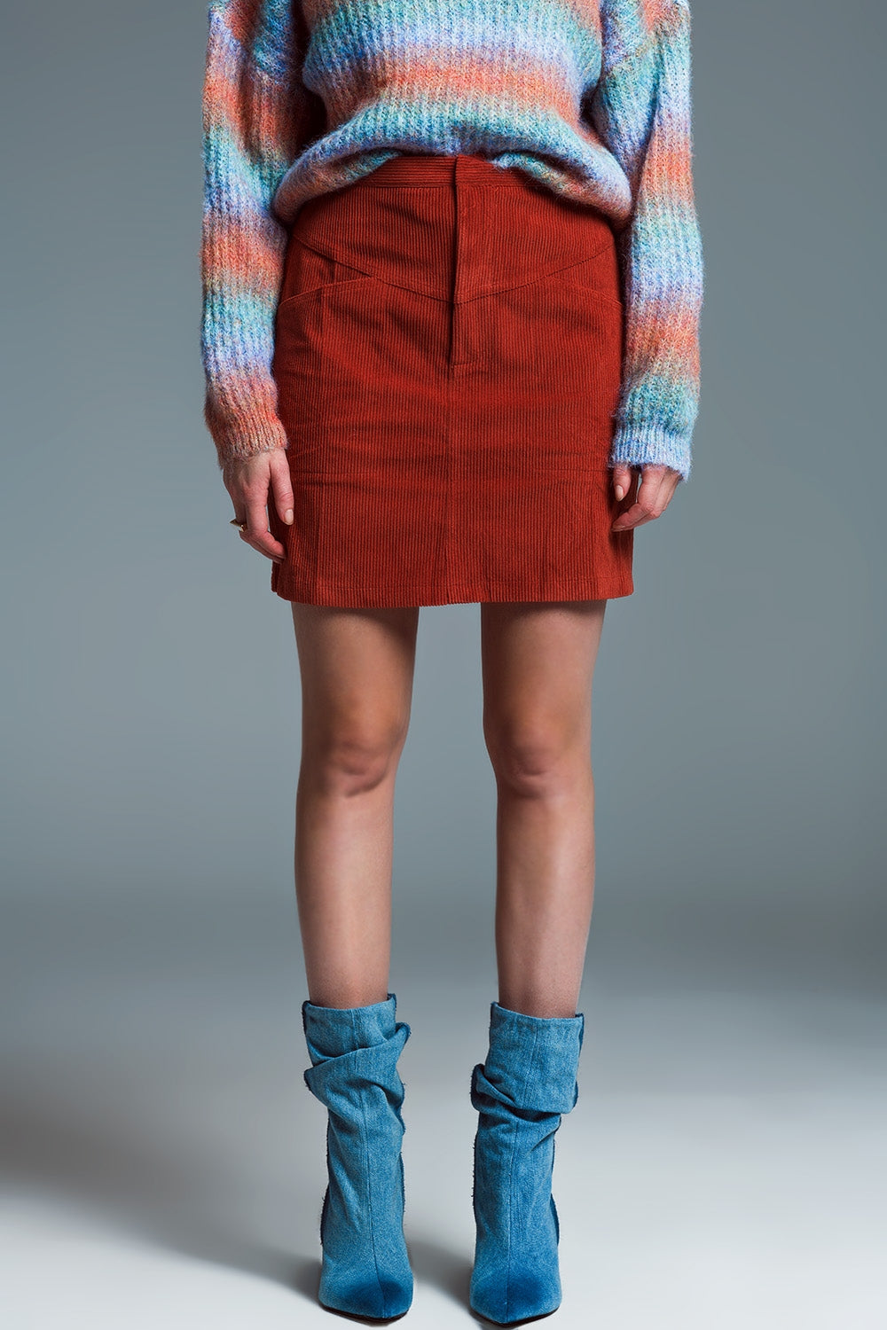 orange corduroy miniskirt with pockets