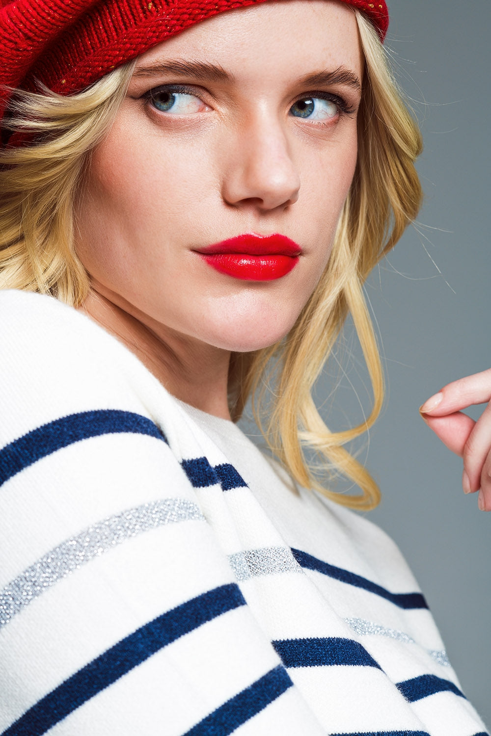 Marine Style Stripey Sweater With Button Detail At Shoulder