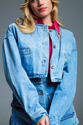 cropped relaxed denim jacket with chest welt pockets in light wash