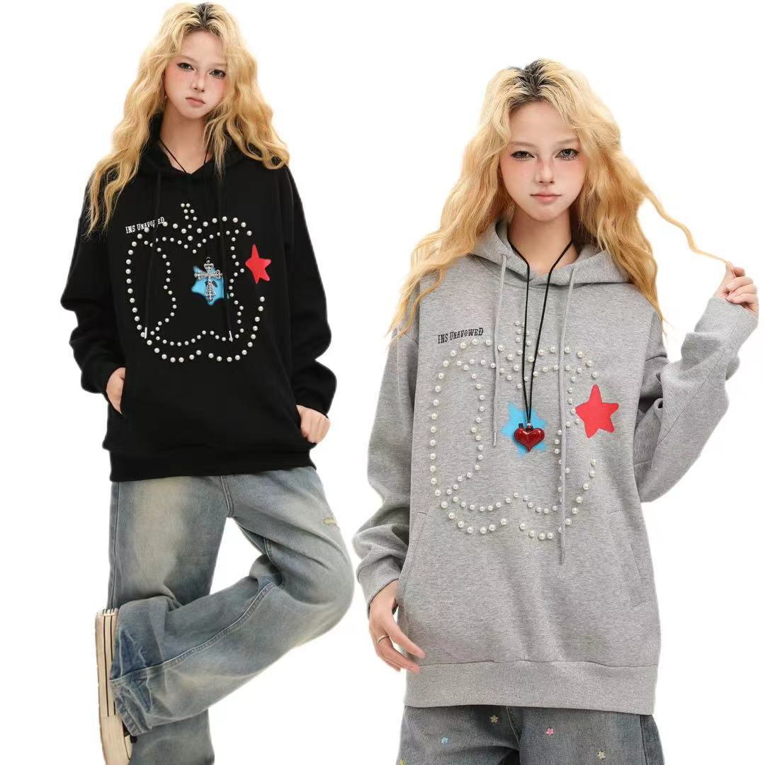 UNIKCOSA RetroMuse Nail Bead Design Hoodie Sweatshirt 🌆