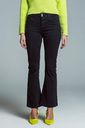 Skinny Flared Jeans With Double Button Detail in Black