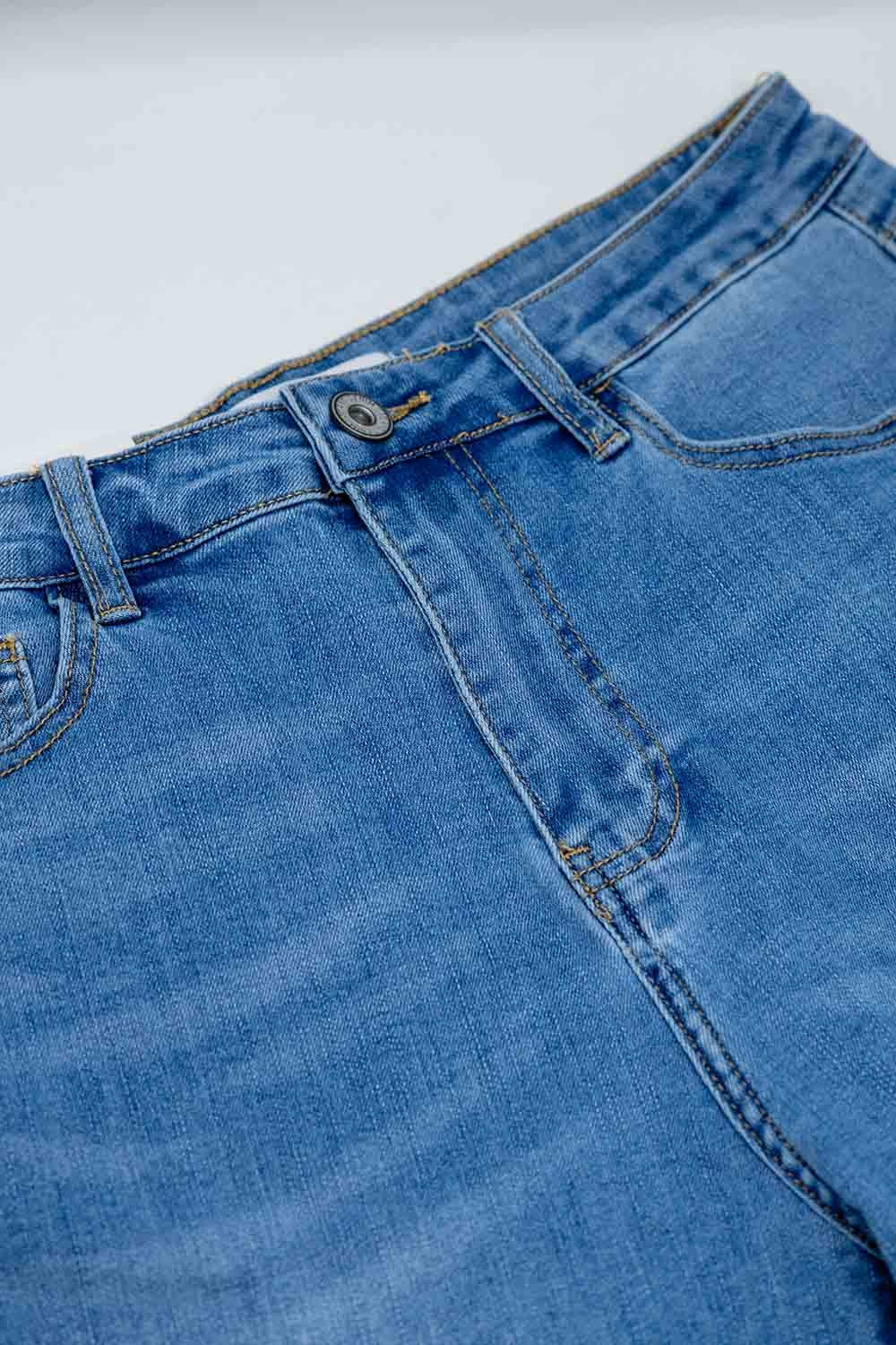 High Waist Mom Jeans In Mid Wash Stretch Denim