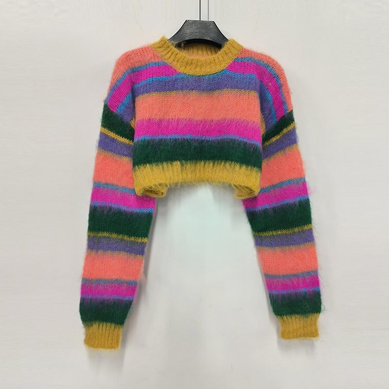 UNIKCOSA ColorMuse Contrast Knit Top & A-Line Skirt Set for Women 🌈