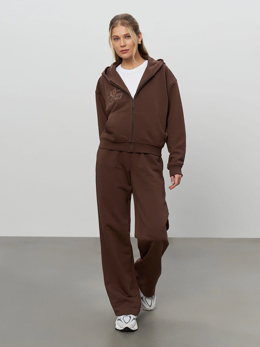 UNIKCOSA Women’s Zipper Embroidered Sweater Suit – Street Luxe Leisure Set