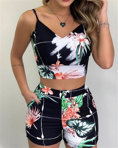 UNIKCOSA SummerMuse Printed Sleeveless Top & Shorts Set for Women 🌺