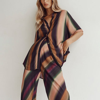 UNIKCOSA GracePrint Two-Piece Blouse & High-Waist Pants Set for Women 🌸