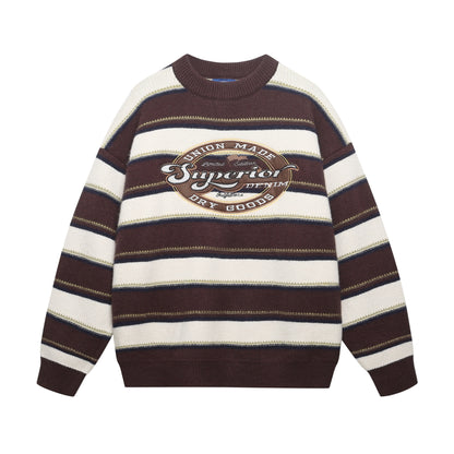 UNIKCOSA Velora Letter Embroidery Striped Pullover Sweater 💫