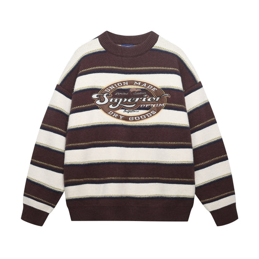 UNIKCOSA Velora Letter Embroidery Striped Pullover Sweater 💫