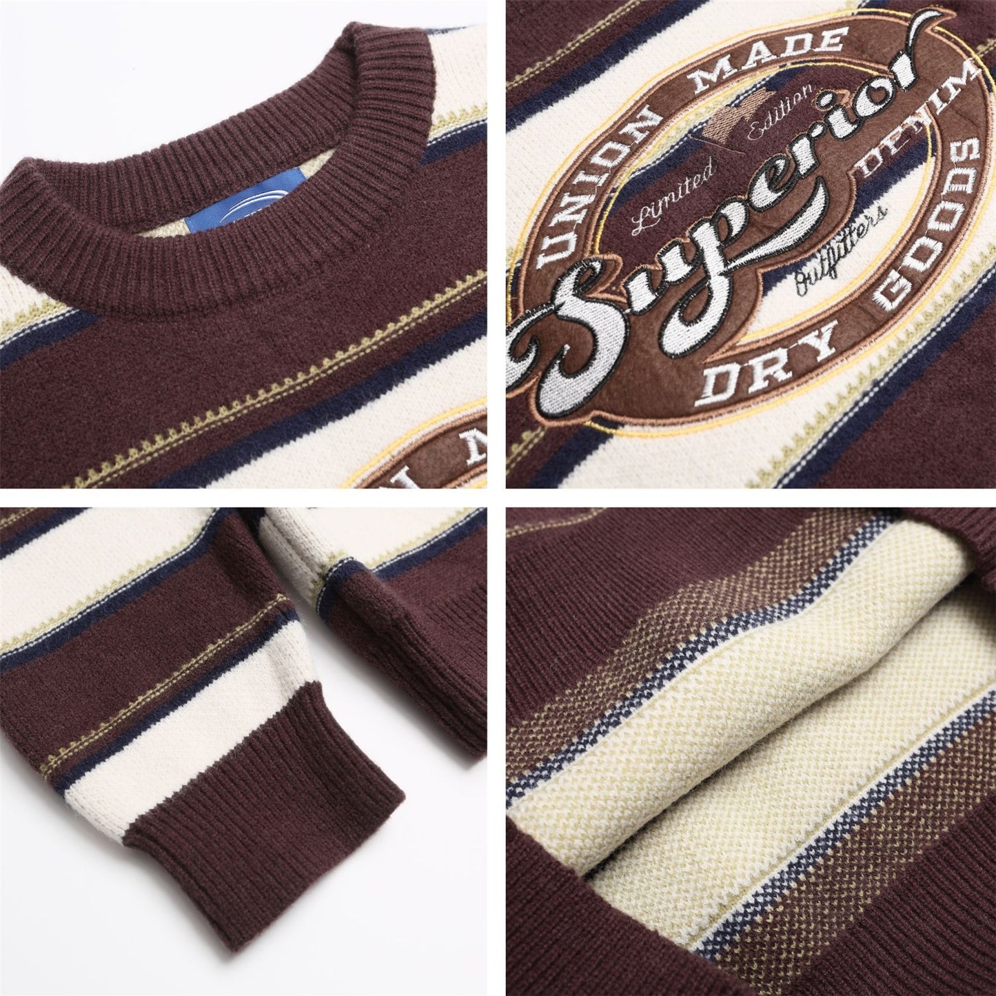 UNIKCOSA Velora Letter Embroidery Striped Pullover Sweater 💫