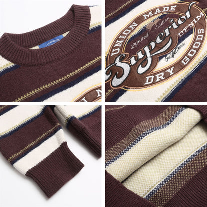 UNIKCOSA Velora Letter Embroidery Striped Pullover Sweater 💫