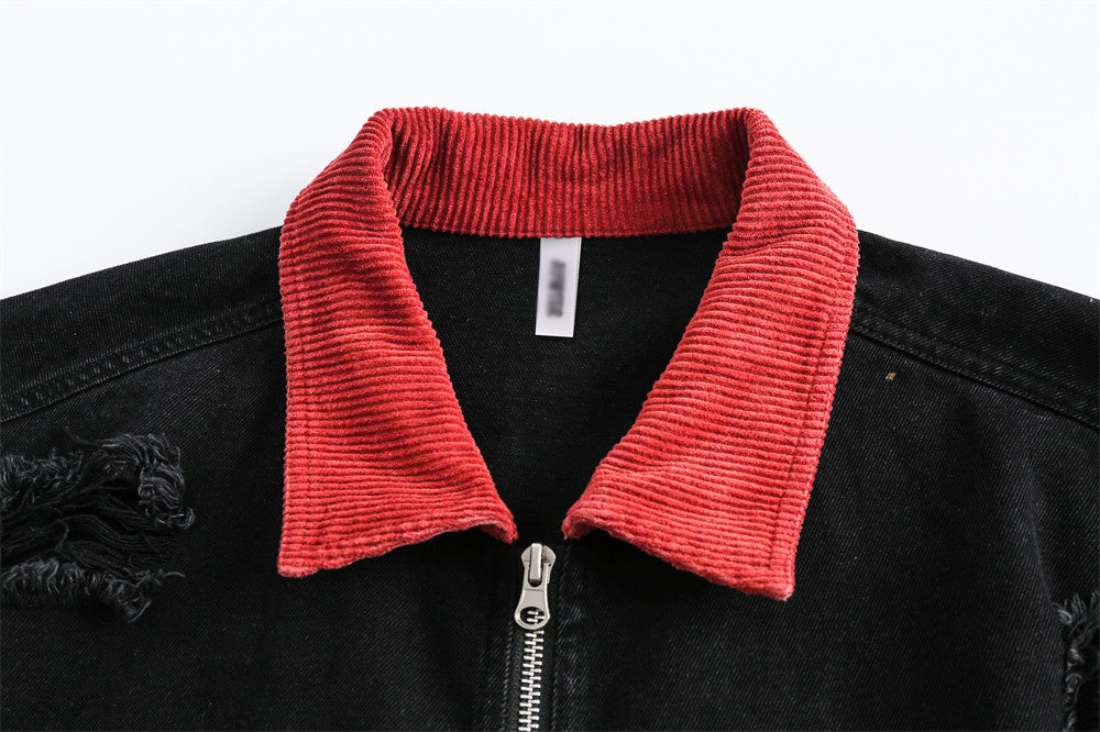 UNIKCOSA NoirFit Denim Jacket With Polo Collar Lettering 💫