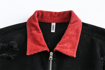 UNIKCOSA NoirFit Denim Jacket With Polo Collar Lettering 💫