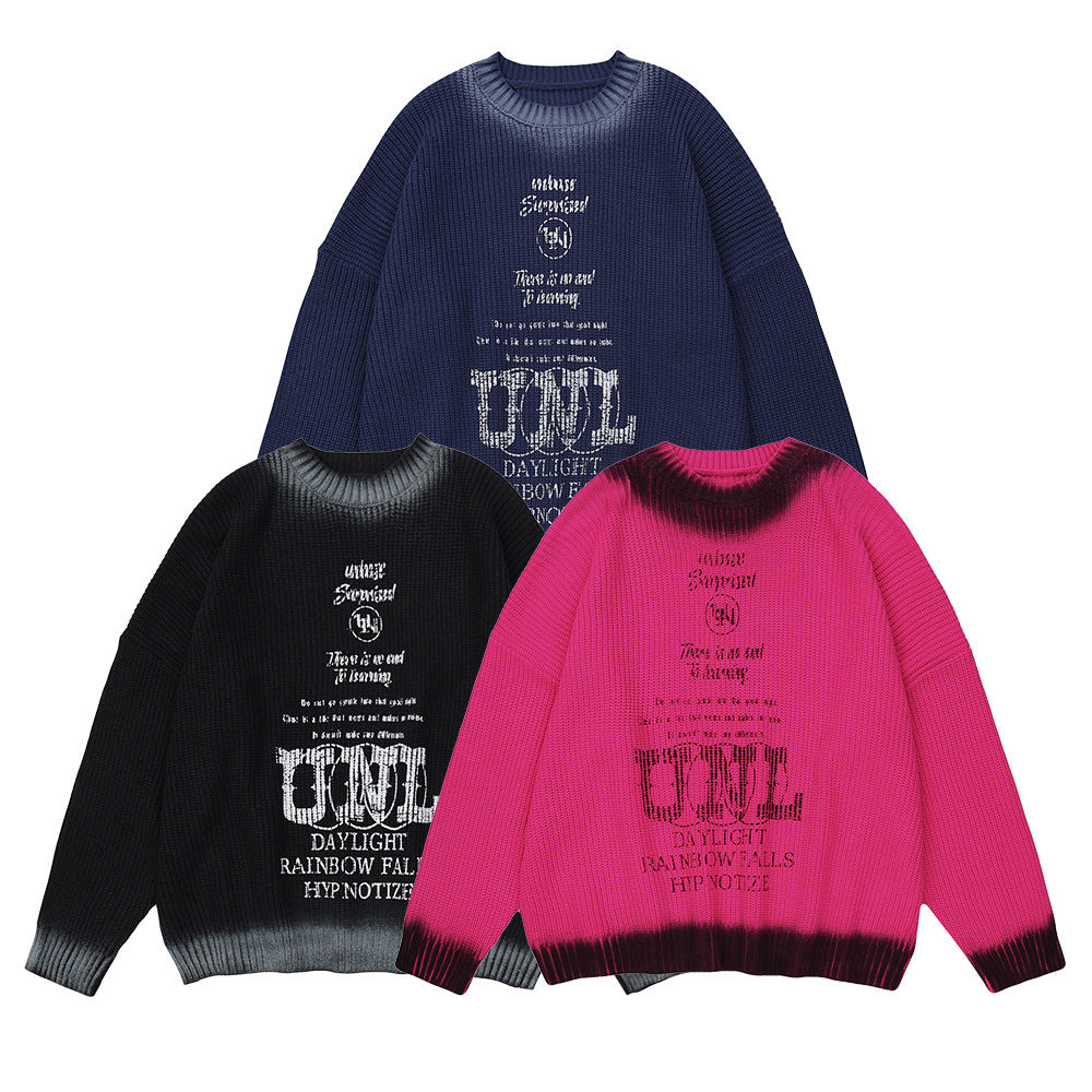 UNIKCOSA Letter Crew Neck Sweater – Street Style Pullover for Men
